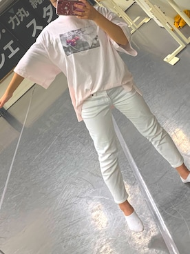 「GU（ジーユー）のアイテム（パンツ、ホワイト系）」を使った、macoさん（レディース・150cm）の春コーディネート