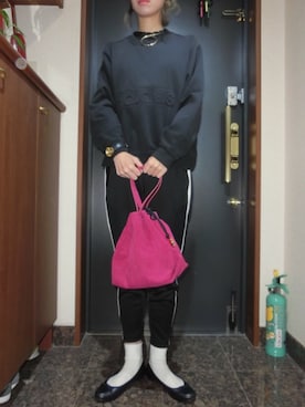「アディダスオリジナルス」｜「アイテム（バレエシューズ）」を使った、ぶーcmさん（レディース・159cm）の冬コーディネート
