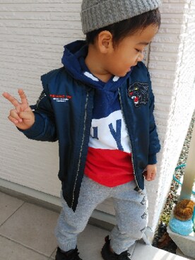 「Rodeo Crowns KIDS（ロデオクラウンズ　キッズ）のアイテム」を使った、れいまむさん（キッズ・100cm）の冬コーディネート