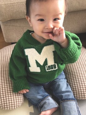 「Daddy Oh Daddy（ダディーオーダディー）のアイテム（パンツ）」を使った、sakuさん（キッズ・70cm）の冬コーディネート