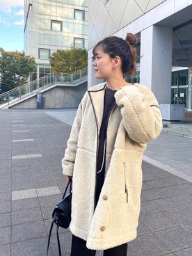「SHENERY（シーナリー）のノーカラーボアコート（Other outerwear、ベージュ系）」を使った、KITAHARAさん（レディース・152cm）の秋コーディネート