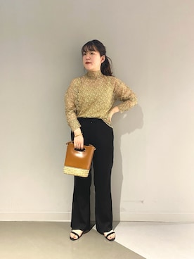 「SHENERY（シーナリー）のレースチュールブラウス（Shirts、イエロー系）」を使った、KITAHARAさん（レディース・152cm）の春コーディネート