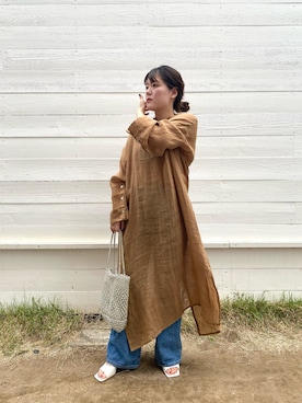 「SHENERY（シーナリー）の2WAYリネンドレス（One piece dress、イエロー系）」を使った、KITAHARAさん（レディース・152cm）の春コーディネート