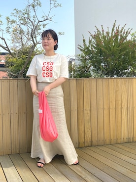 「SHENERY（シーナリー）のリネンマーメイドスカート（Skirt、ベージュ系）」を使った、KITAHARAさん（レディース・152cm）の春コーディネート