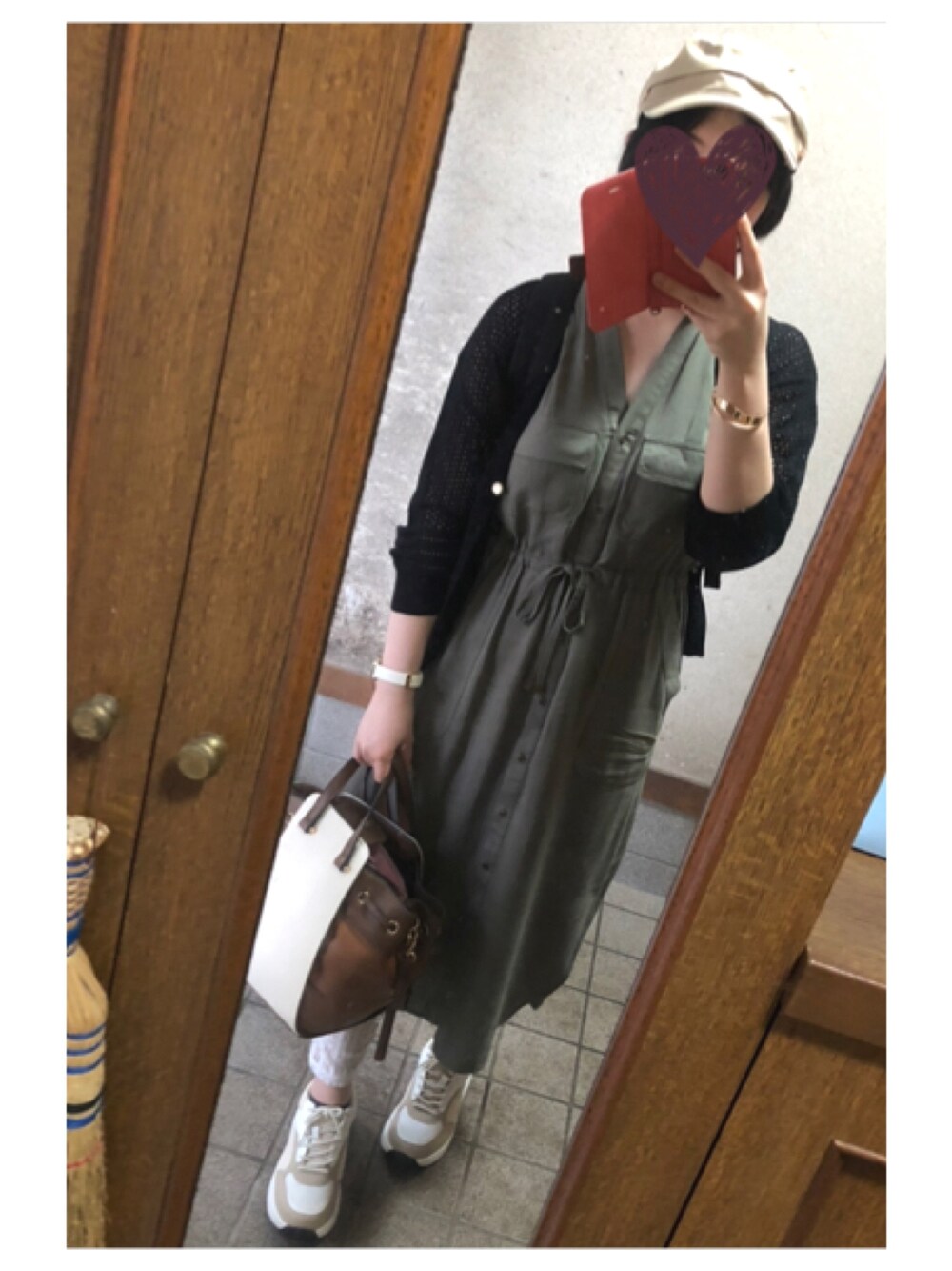 「シャツワンピース、しまむら、しまむらコーデ、HKWORKSLONDON、大人可愛い、オトナカジュアル、おしゃれさんと繋がりたい、ライブ、ぐっさんのハッピーオンステージ」｜「HK WORKS LONDONのアイテム（シャツワンピース、グリーン系）」を使った、ほぅかさん（レディース・157cm）の夏コーディネートの1枚目の写真