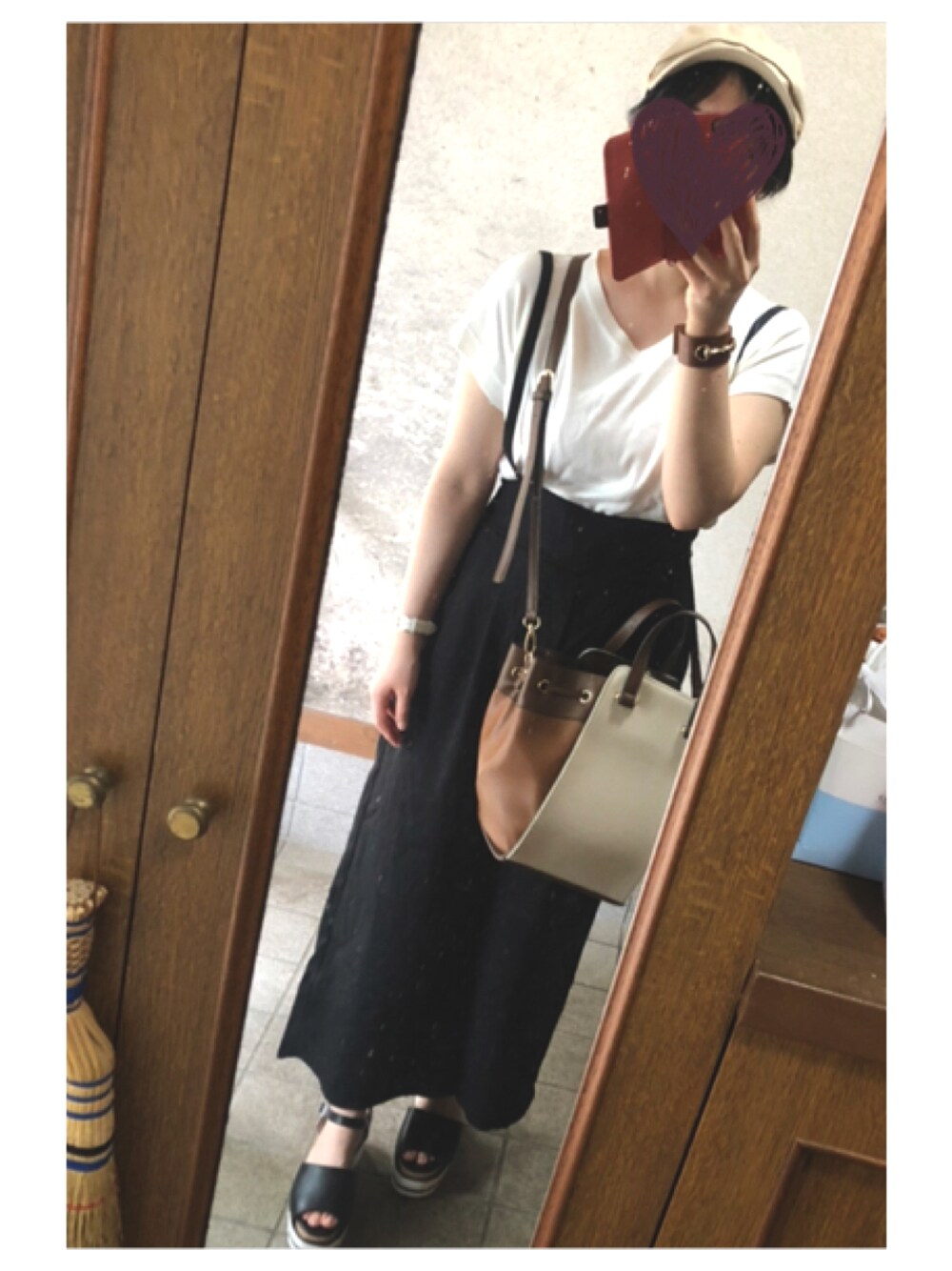 「オトナ女子、しまむら、ジーユー、プチプラ、プチプラコーデ、大人可愛い、ルミネざよしもと、サスペンダー付きワイドパンツ、サスペンダーパンツ」｜「GUのアイテム（ニット/セーター、ホワイト系）」を使った、ほぅかさん（レディース・158cm）の夏コーディネートの1枚目の写真