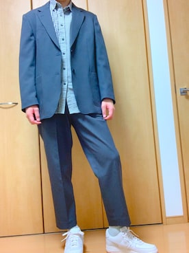 「UNIQLO（ユニクロ）のテーラードジャケット セットアップ可能（その他アウター、グレー系）」を使った、@kaoruさん（メンズ・177cm）の秋コーディネート