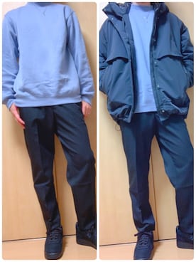 「GU（ジーユー）のアイテム（スウェット、ブルー系）」を使った、@kaoruさん（メンズ・177cm）の冬コーディネート