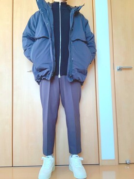 「UNIQLOU」｜「アイテム（ダウンジャケット/コート）」を使った、@kaoruさん（メンズ・177cm）の冬コーディネート