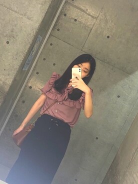 「RETRO GIRL（レトロガール）のアイテム（シャツ/ブラウス、ピンク系）」を使った、りー❤️さん（レディース・168cm）の夏コーディネート