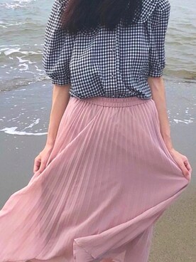 「GU（ジーユー）のアイテム（スカート、ピンク系）」を使った、りー❤️さん（レディース・168cm）の夏コーディネート