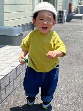 「アイテム（ニットキャップ/ビーニー）」を使った、あおいさん（キッズ・80cm）の夏コーディネート