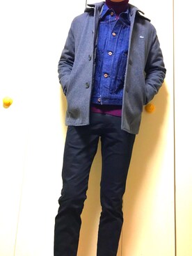 「LACOSTE」｜「アイテム（デニムジャケット）」を使った、taji.kotaさん（メンズ・177cm）の冬コーディネート