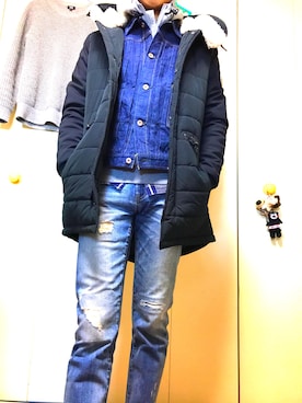 「ラコステ」｜「アイテム（ダウンジャケット/コート）」を使った、taji.kotaさん（メンズ・177cm）の冬コーディネート