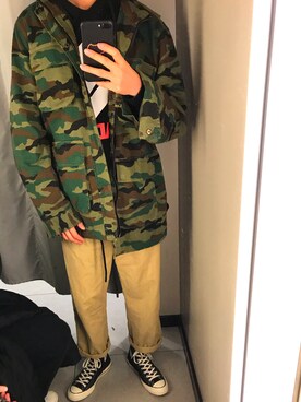 「H&M（エイチ・アンド・エム）のアイテム（ミリタリージャケット）」を使った、SneakerheadIさん（メンズ・185cm）の冬コーディネート
