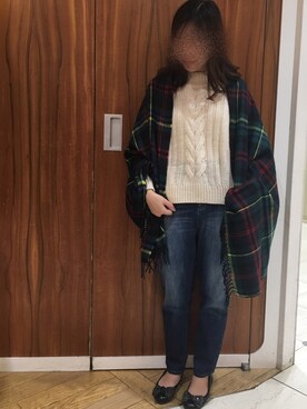 「earth music&ecology（アースミュージックアンドエコロジー）のアイテム（マフラー）」を使った、kabuさん（レディース・156cm）の秋コーディネート