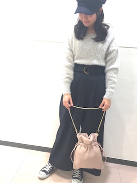 「巾着バッグ」｜「アイテム（キャスケット）」を使った、kabuさん（レディース・156cm）の冬コーディネート