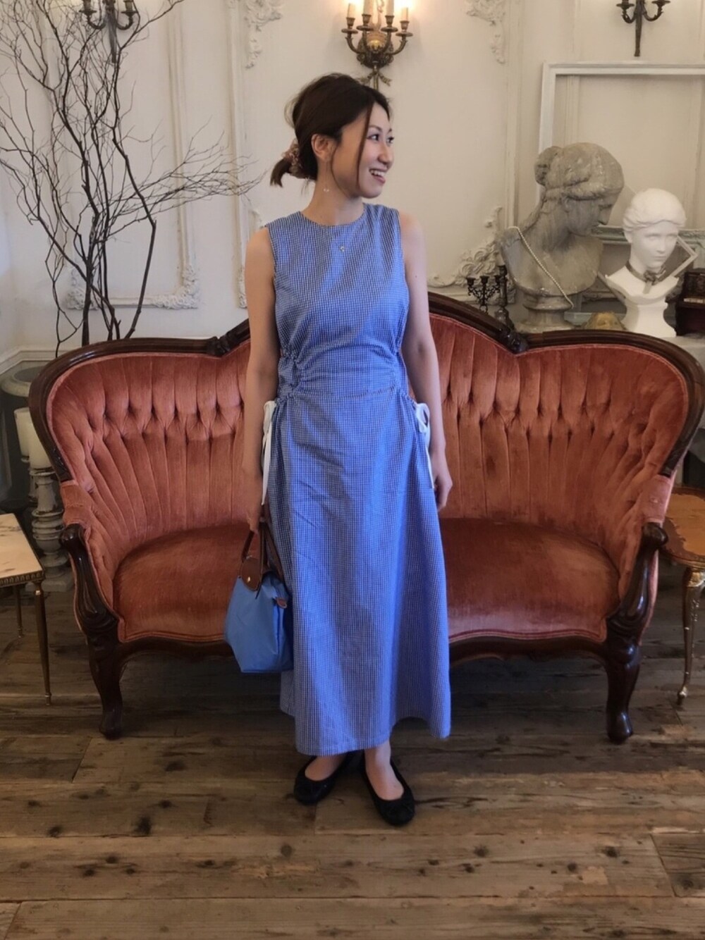 イエナIENA　18SS ギンガムドロストワンピース[LOPP62922] SARA MALLIKA⁄サラマリカ STRIPE LACEUP DRESSワンピース | スローブ