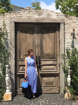 「IENA（イエナ）の100/2ギンガムドロストワンピース◆（ワンピース、ブルー系）」を使った、chiiikaさん（レディース・156cm）の夏コーディネート