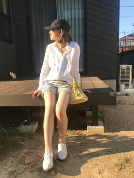 「MARGARET HOWELL idea（マーガレット・ハウエルアイデア）のアイテム（その他シューズ、ホワイト系）」を使った、chiiikaさん（レディース・156cm）の夏コーディネート