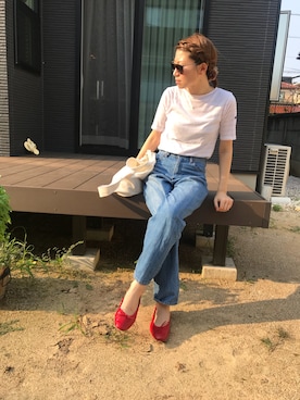 「E.PORSELLI（ポルセッリ）のアイテム（バレエシューズ、レッド系）」を使った、chiiikaさん（レディース・156cm）の夏コーディネート