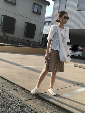 「UNIQLO（ユニクロ）のアイテム（スニーカー、ホワイト系）」を使った、chiiikaさん（レディース・156cm）の夏コーディネート