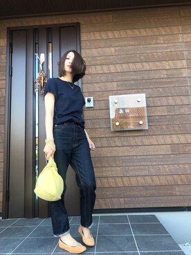 「E.PORSELLI（ポルセッリ）のアイテム（バレエシューズ、イエロー系）」を使った、chiiikaさん（レディース・156cm）の夏コーディネート