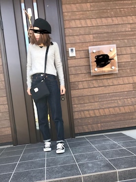 「CONVERSE（コンバース）のアイテム（スニーカー、ブラック系）」を使った、chiiikaさん（レディース・156cm）の秋コーディネート