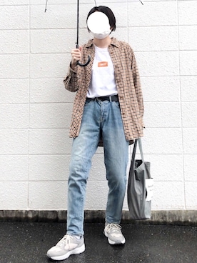 「ZOZO（ゾゾ）のスリムテーパードデニムパンツ［WOMEN］（デニムパンツ）」を使った、reiさん（レディース・164cm）の夏コーディネート