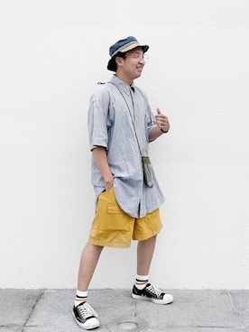 「アイテム（カーゴパンツ、イエロー系）」を使った、clayさん（メンズ・162cm）の春コーディネート