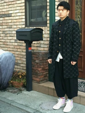 「BLACK COMME des GARÇONS」｜「アイテム（ライダースジャケット）」を使った、かずみさん（メンズ・168cm）の冬コーディネート