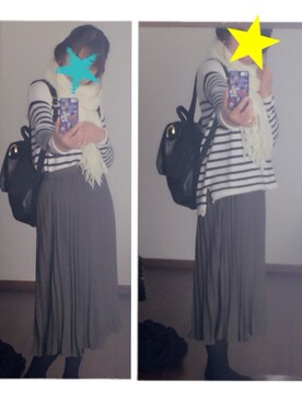 「NICE CLAUP（ナイスクラップ）のアイテム（ピーコート）」を使った、mocchiฅ•ﻌ•ฅさん（レディース・154cm）の冬コーディネート