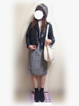 「studio CLIP（スタディオクリップ）のアイテム（ライダースジャケット）」を使った、ら い ◎さん（レディース・157cm）の秋コーディネート