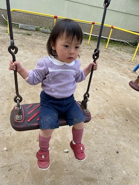 「Familiar （ファミリア）のアイテム（パンツ）」を使った、kyoto37さん（キッズ・70cm）の春コーディネート