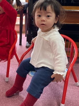 「Familiar （ファミリア）のアイテム（パンツ）」を使った、kyoto37さん（キッズ・70cm）の春コーディネート