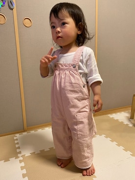 「PETIT BATEAU（プチバトー）のアイテム（オールインワン・サロペット）」を使った、kyoto37さん（キッズ・70cm）の春コーディネート
