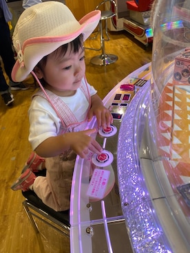 「PETIT BATEAU（プチバトー）のアイテム（オールインワン・サロペット）」を使った、kyoto37さん（キッズ・70cm）の夏コーディネート