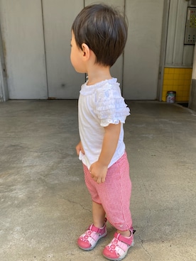 「Familiar （ファミリア）のアイテム（パンツ）」を使った、kyoto37さん（キッズ・70cm）の夏コーディネート