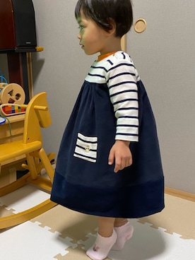 「PETIT BATEAU（プチバトー）のアイテム（ワンピース/ドレス）」を使った、kyoto37さん（キッズ・80cm）の秋コーディネート