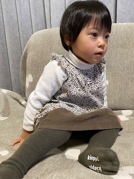 「Tartine et Chocolat（タルティーヌエショコラ）のアイテム（ワンピース/ドレス）」を使った、kyoto37さん（キッズ・80cm）の冬コーディネート