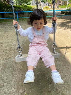 「PETIT BATEAU（プチバトー）のアイテム（オールインワン・サロペット）」を使った、kyoto37さん（キッズ・80cm）の春コーディネート
