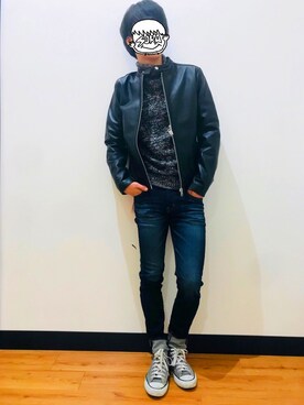 「Right-on（ライトオン）のアイテム（ライダースジャケット）」を使った、SORA【All Over】さん（メンズ・175cm）の冬コーディネート