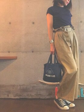 「UNIQLO（ユニクロ）のスーピマコットンリブクルーネックT（半袖）（Tシャツ/カットソー）」を使った、あなーにゃさん（レディース・167cm）の夏コーディネート