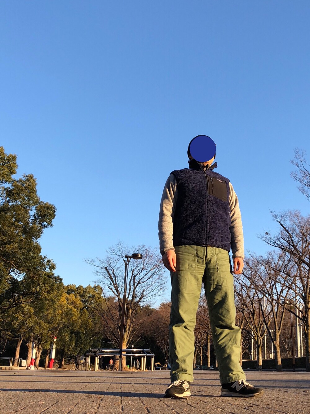 「冬、カジュアル、patagonia、レトロX、ベターセーター、orslow、ファティーグパンツ、ニューバランス、m1400、オトナカジュアル」｜「patagoniaのアイテム（その他アウター、ブルー系）」を使った、Mさん（メンズ・168cm）の冬コーディネートの1枚目の写真