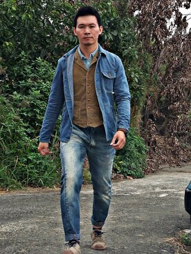 「PHIGVEL（フィグベル）のアイテム（ジャケット/アウター）」を使った、林雨辰さん（メンズ・176cm）の冬コーディネート