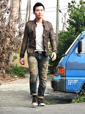 「ALLSAINTS（オールセインツ）のアイテム（その他アウター）」を使った、林雨辰さん（メンズ・176cm）の冬コーディネート