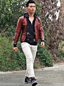 「BELSTAFF（ベルスタッフ）のアイテム（その他アウター）」を使った、林雨辰さん（メンズ・176cm）の冬コーディネート