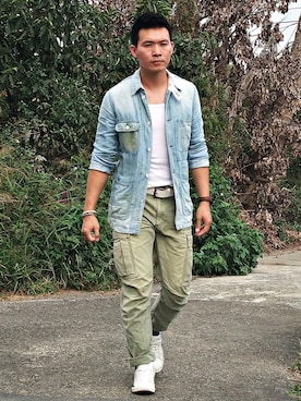 「BACK BONE（バックボーン）のアイテム（ジャケット/アウター）」を使った、林雨辰さん（メンズ・176cm）の春コーディネート