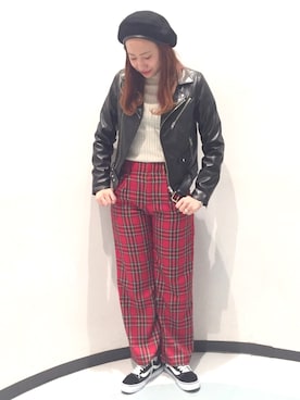 「PUNYUS（プニュズ）のアイテム（ライダースジャケット）」を使った、PUNYUS  さん（レディース・165cm）の秋コーディネート
