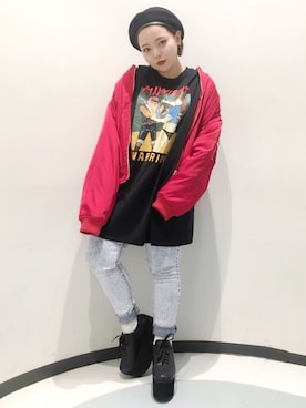 「PUNYUS（プニュズ）のアイテム（MA-1）」を使った、PUNYUS  さん（レディース・165cm）の秋コーディネート